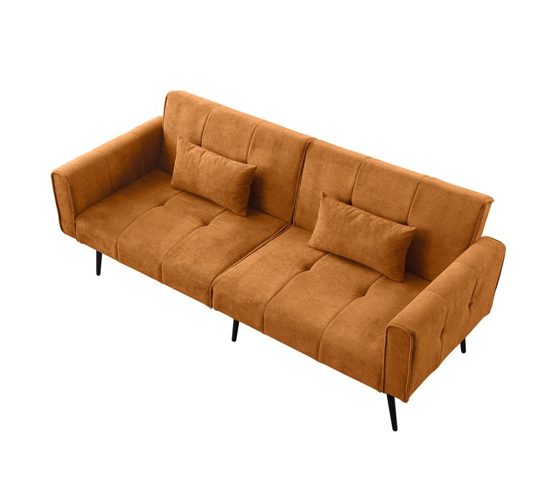 Canapé convertible 175x71x71cm En Bois,mousse Et Tissu Avec Les Pieds En Métal, Jaune