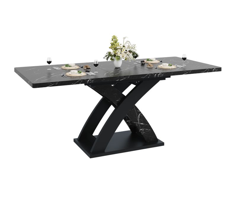 Table Extensible 120-160x80x75cm, Table à Manger Pour 6 Personnes, Style Épurée, Mdf Et Métal, Noir