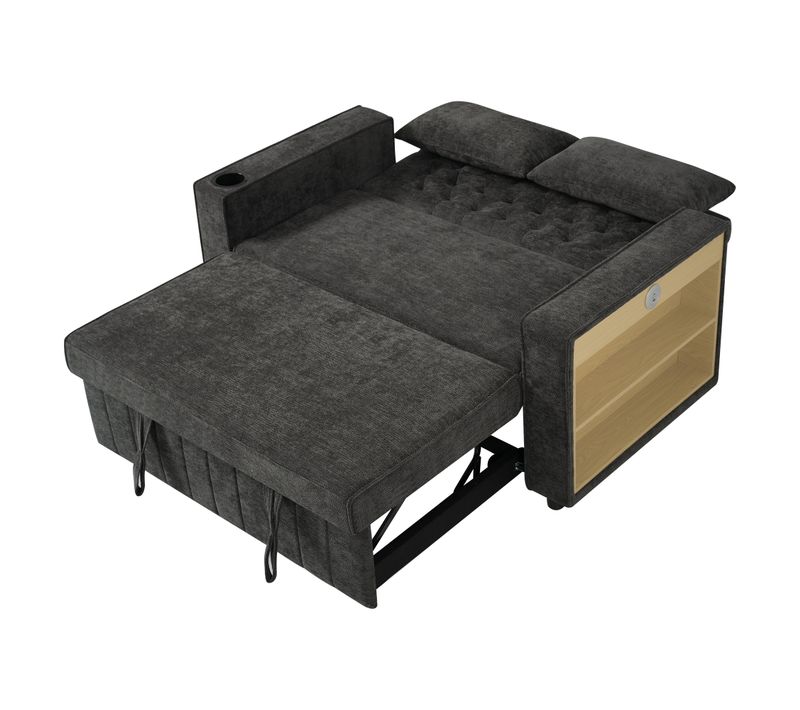 Canapé Convertible 140x137x84 Cm, Rrangements Latéraux, Tissu Chenille, Structure Fer Et Bois, Gris