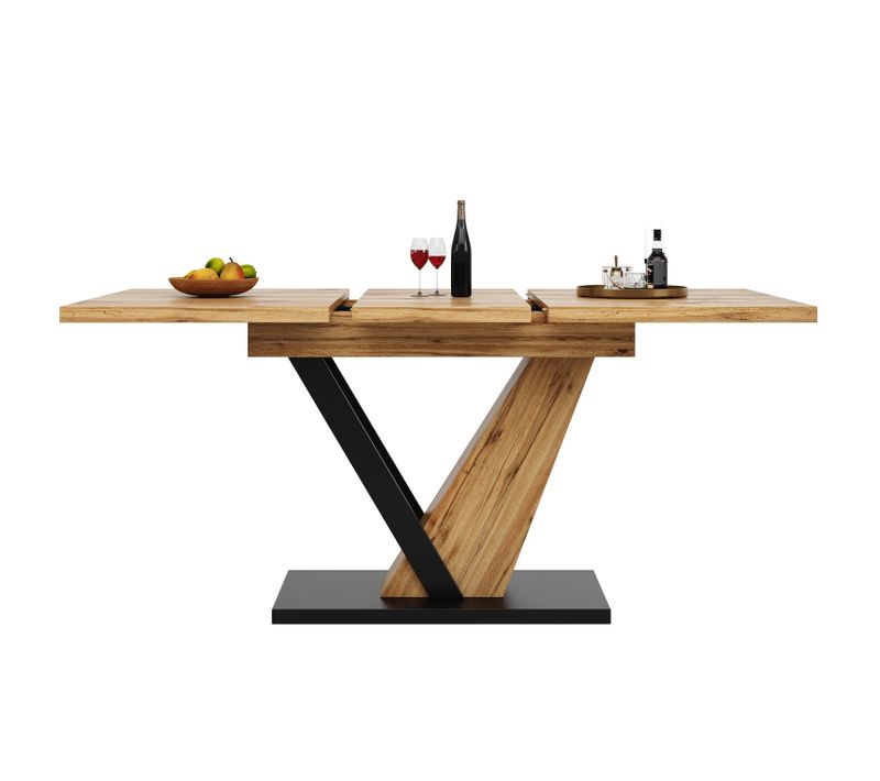 Table Extensible 120-160x75x75,5cm, Style Moderne Et Naturelle, Mdf Et Métal, Couleur Bois Et Noir