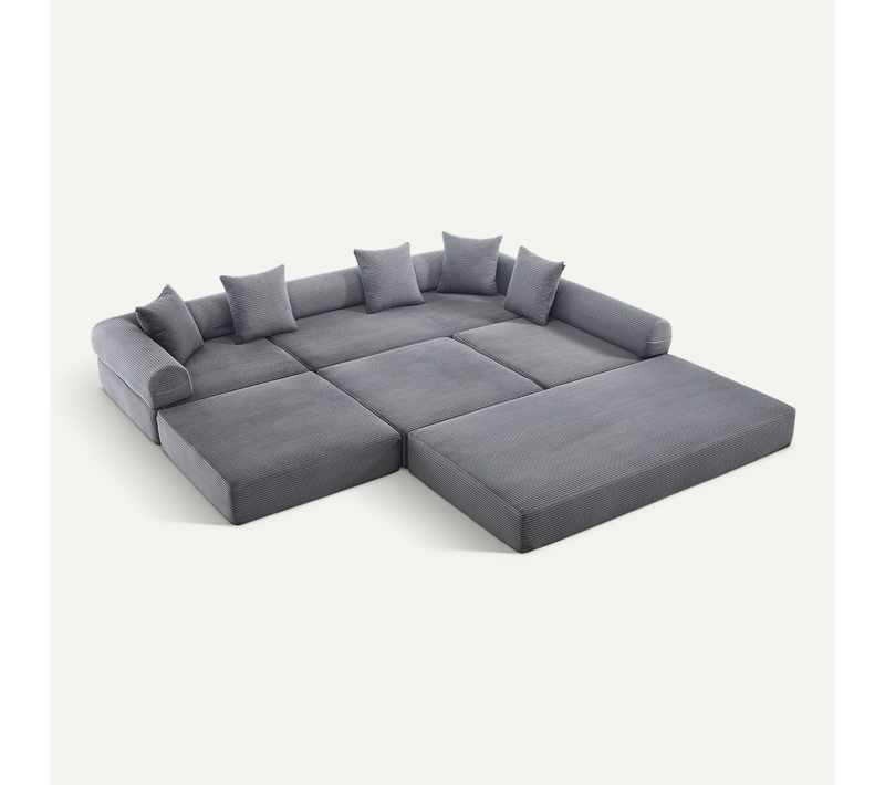 Canapé Compressé Modulable 270x180x64 Cm, Convertible En Couchage, Velours Côtelé, Gris Foncé