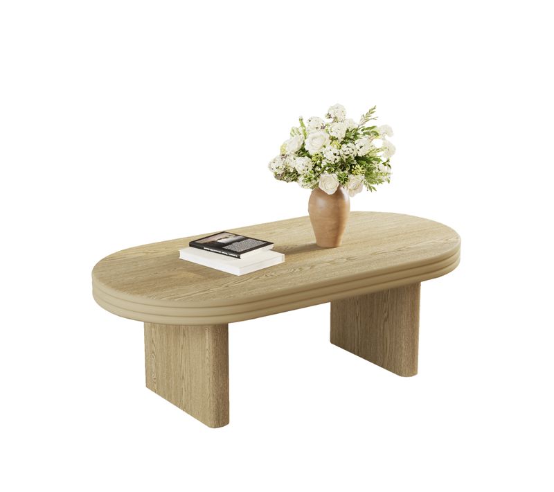 Table Basse Ovale 120x60x41.5cm, Plateau En Mdf Avec Placage Bois, Couleur Bois