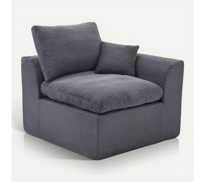 Fauteuil 102.5x101x 84 Cm, Assise Confortable, Tissu Velours Côtelé, Mousse, Gris Foncé