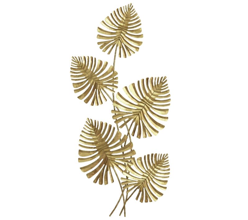 Décoration Murale Monstera 83x39 Cm, Feuille Dorée Appliquée à La Main, Métal Laqué, Couleur Or