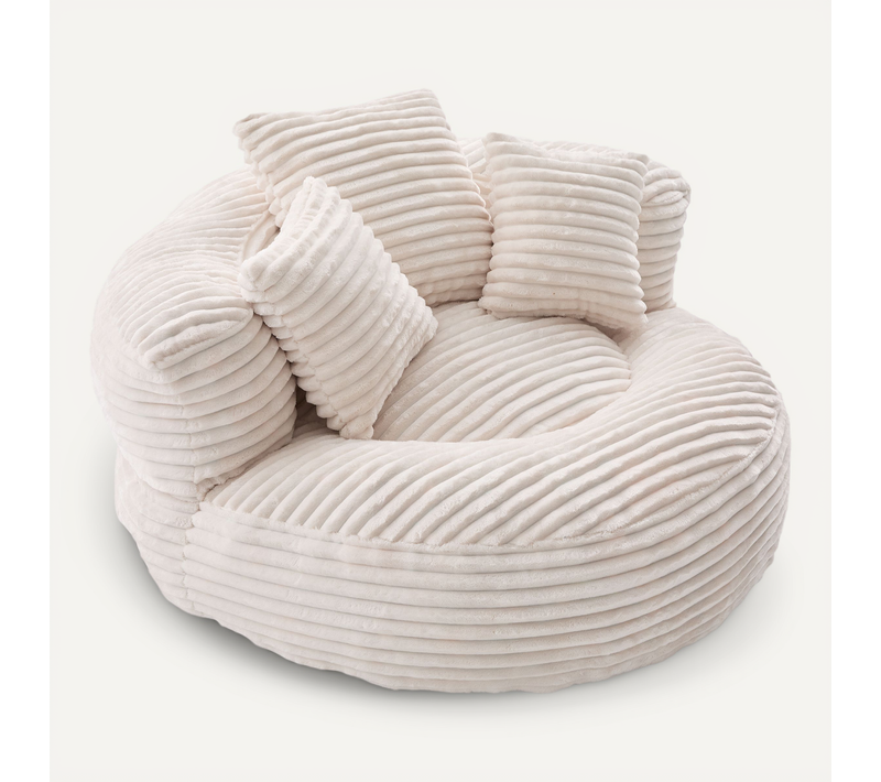 Fauteuil 108x108x52 Cm, Dossier Haut Avec Accoudoirs, Siège Large, Mousse, Velours Côtelé Beige