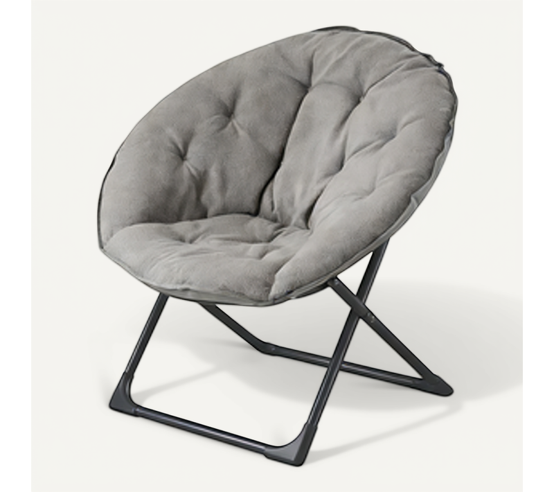 Fauteuil Lune Pliant 58x53x85 Cm, Dossier Rond Rembourré En Laine De Mouton, Métal, Gris+noir