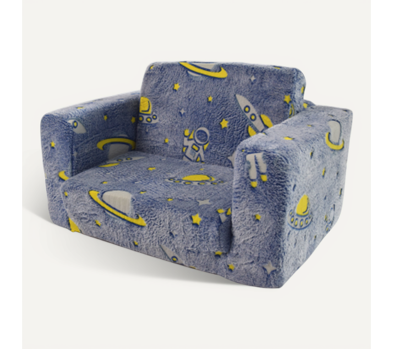 Fauteuil Modulable Pour Enfant 65x42-106x28.5 Cm, Transformable En Couchage, Tissu Doux, Bleu