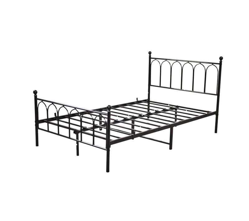 Lit Double 140x200 Cm, Lit Adulte, Cadre De Lit En Métal Noir Avec Sommier à Lattes