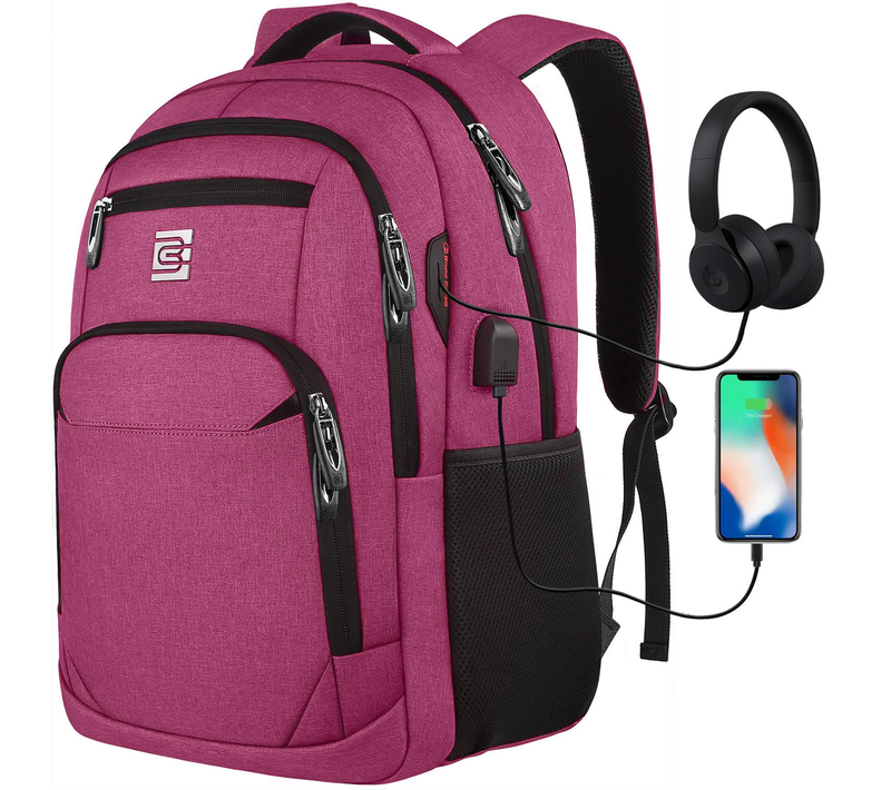 Sac à Dos Ordinateur 33x20.3x45,72 Cm, Port USB Et Poche Antivol, Tissu Oxford, Couleur Fuchsia