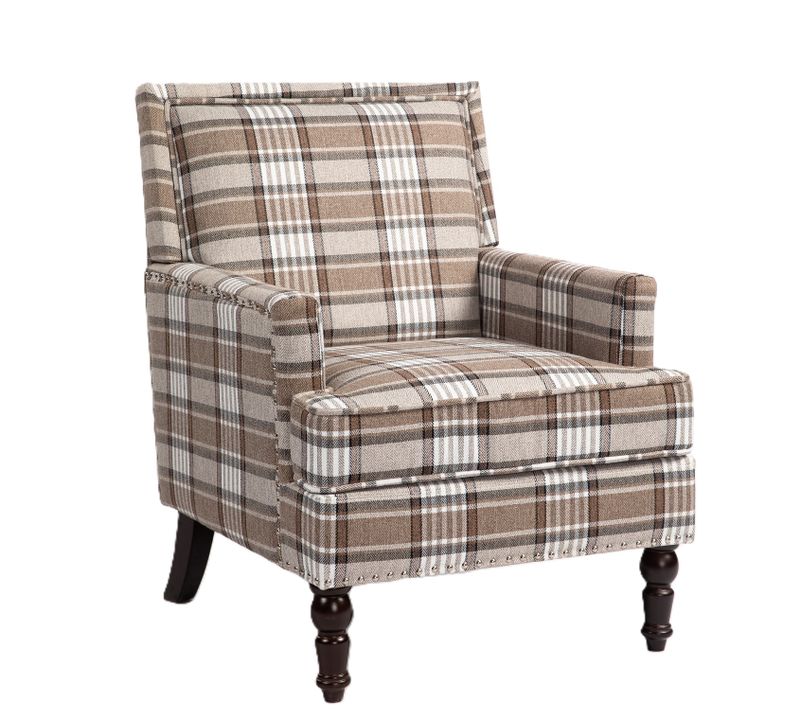 Fauteuil Compact 69x69x89 Cm, Assise Confortable, Tissu Coton-lin, Couleur Brun+blanc