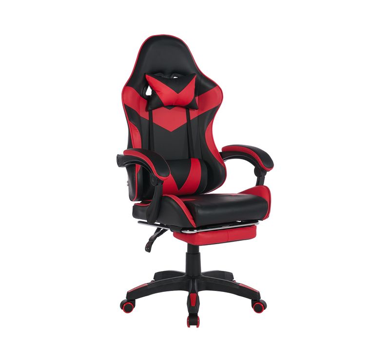 Fauteuil De Bureau, Ergonomique Réglable Avec Repose-pieds, Bois+métal, Rouge Et Noir