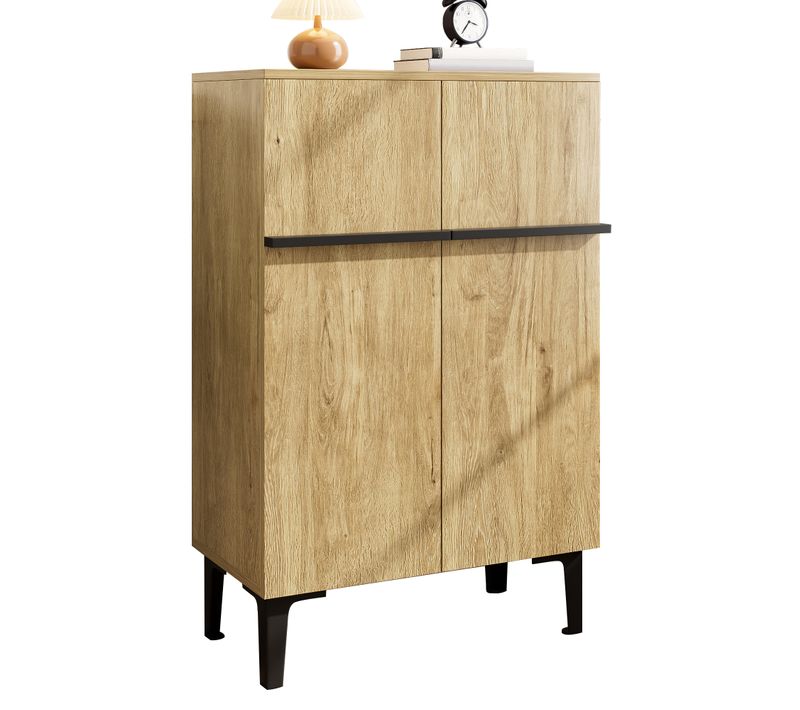 Meuble à Chaussures 60x34,5x95 Cm, Portes, Grand Rangement, Panneau Particules, Noir Et Bois