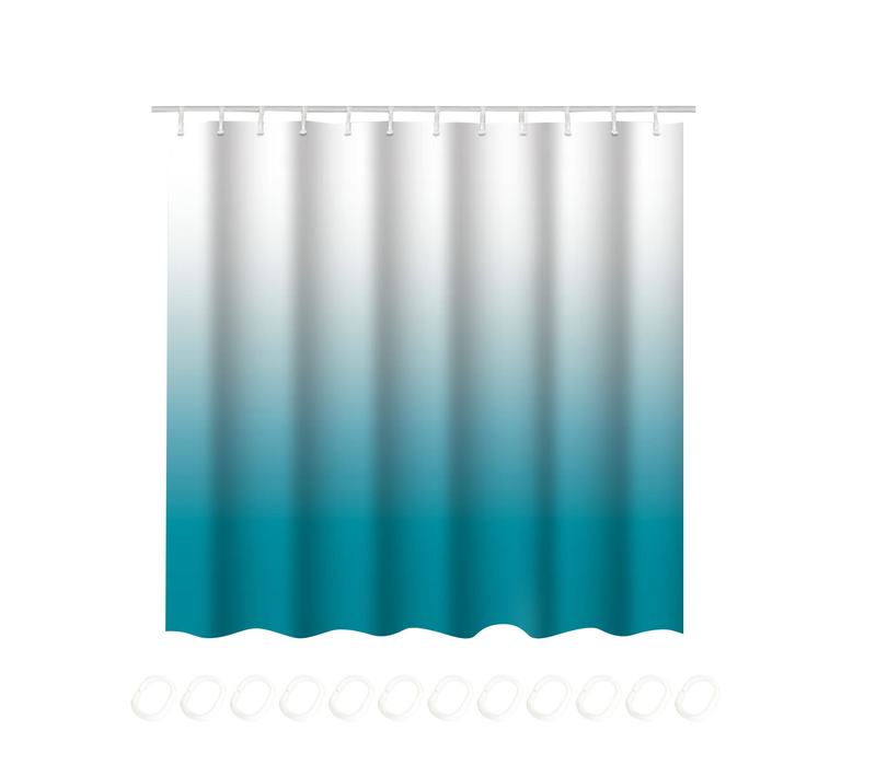 Rideau De Douche Motif Dégradé Bleu 180x200cm, Polyester, 12 Crochets, Design Moderne