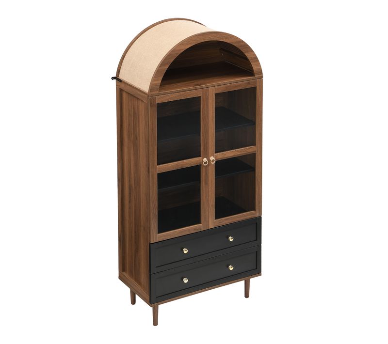 Vitrine 70 X 38 X 168 Cm, Rangement, 2 Portes Verre Cannelé, Tablettes Réglables, Mdf Marron