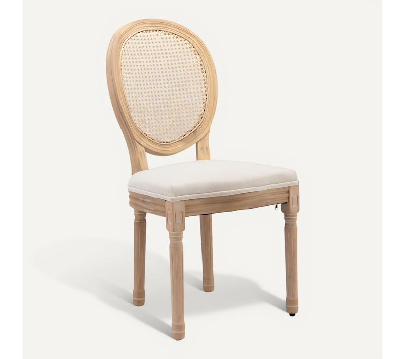 Lot De 2 Chaises 59,5x49x95 Cm, Style Français Ancien, Dossier En Rotin, Cadre En Bois, Lin Beige