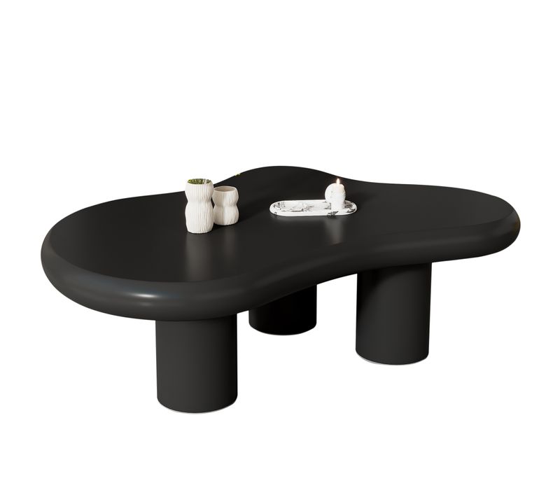 Table Basse 97x67x32 Cm, Forme Nuage Irrégulière, Urface Noire, Patins En Feutre, Mdf, Couleur Noire