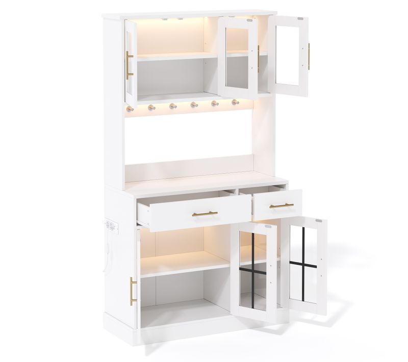Buffet De Cuisine 100x40x180 Cm, Bande LED Multicolore Commandée Par Application, Prise, Mdf, Blanc