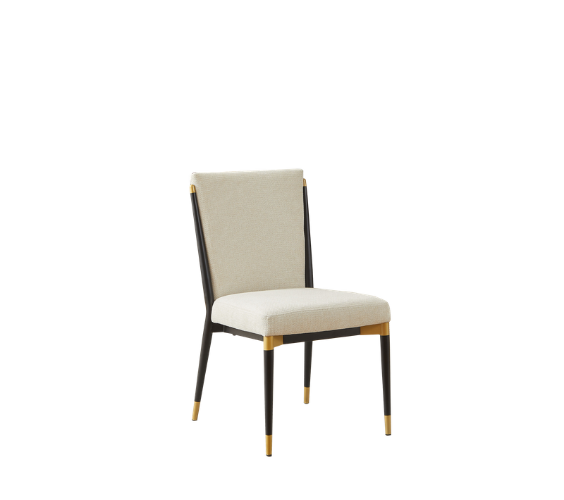 Lot De 2 Chaises Salle à Manger, Style Scandinave Minimaliste, Cadre Noir Accents Dorés, Tissu Beige