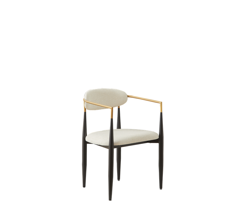 Lot De 2 Chaises 59x55x85cm, Cadre Métal Noir Avec Accents Dorés, Assise En Tissu Beige