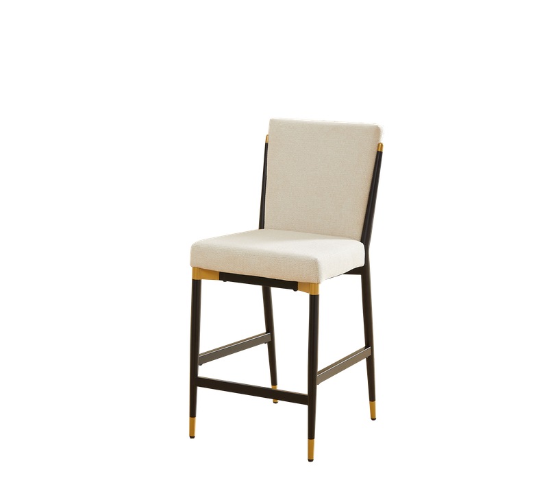 Lot De 2 Chaises, Hauteur 65 Cm, Repose-pieds Large, Cadre Métal, Noir Et Doré, Tissu Beige