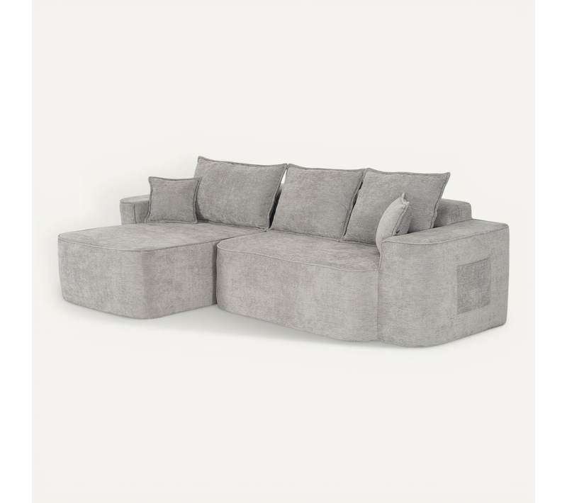 Canapé D'angle 262x144x65 Cm, Méridienne Modulable, Tissu Chenille, Couleur Gris