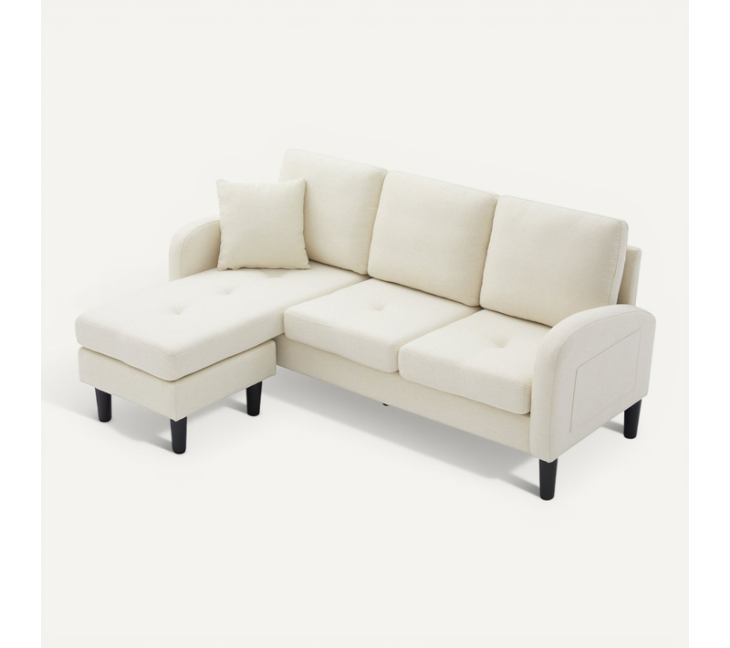 Canapé D'angle Modulable 166x118x77 Cm, Réversible Avec Chaise Longue, Tissu Coton-lin, Beige Clair