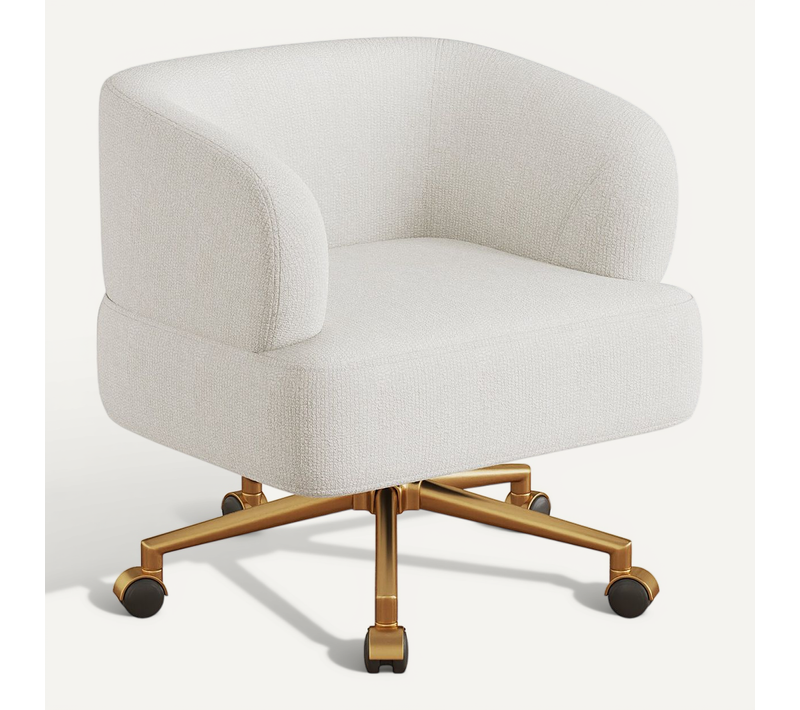 Fauteuil De Bureau 71x60x71cm, Assise 20cm, Rotation à 360 Degrés, 5 Roulettes, Chenille, Beige+doré