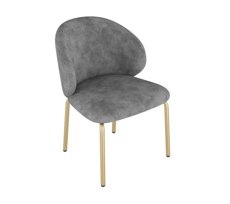 Lot De 2 Chaises 56x47.5x74cm, Assise Chenille, Pieds Métal Doré, Couleur Gris+doré