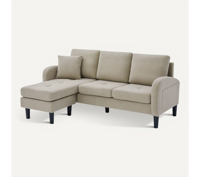 Canapé D'angle Modulable 166x118x77 Cm, Chaise Longue Réversible, Tissu Velours Côtelé, Marron Clair