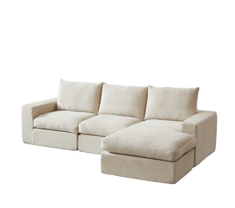 Canapé Modulable 251x160x81 Cm, Chaise Réversible Sans Montage, Velours Côtelé, Mousse, Beige