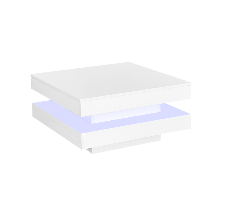 Table Basse 70x70x36 Cm, Plateau Rotatif 360 Degrés Et Bande LED, Panneau De Particules, Blanc