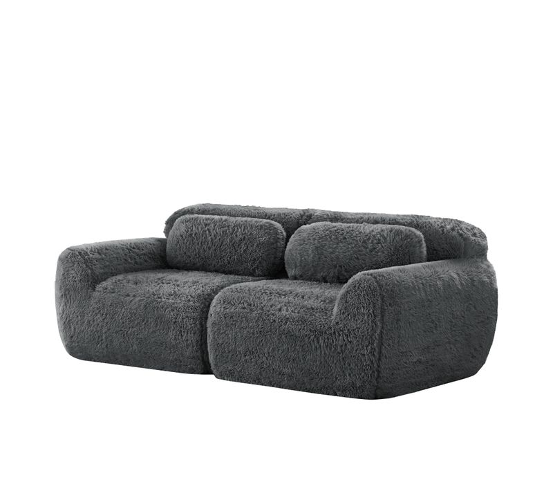 Canapé Modulable 204x104x73cm, 2 Places, Design Sans Cadre, Tissu Et Mousse 32d, Couleur Gris