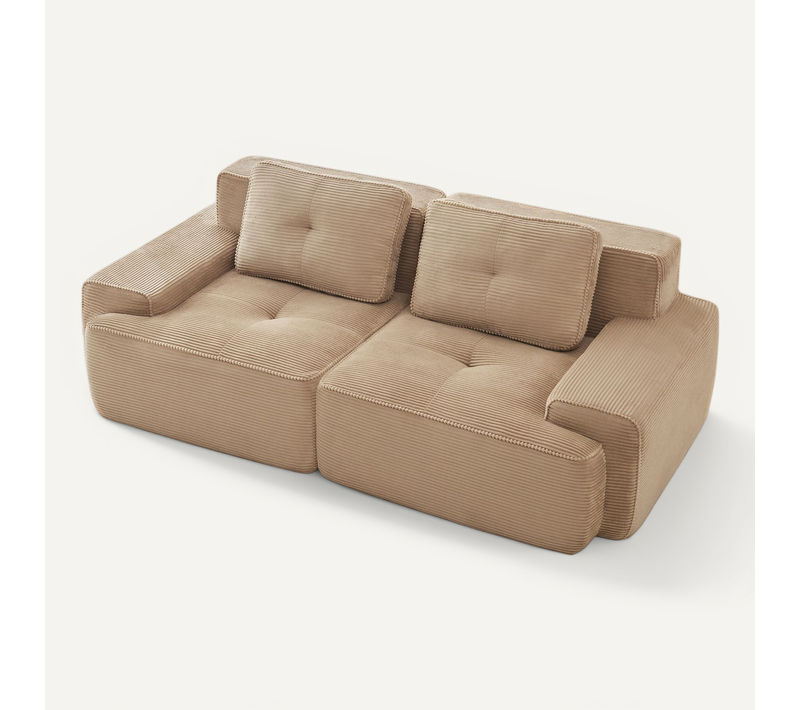 Canapé Compressé Modulable 2 Places 204x104x69cm, Confort Façon Nuage, Velours Côtelé, Beige