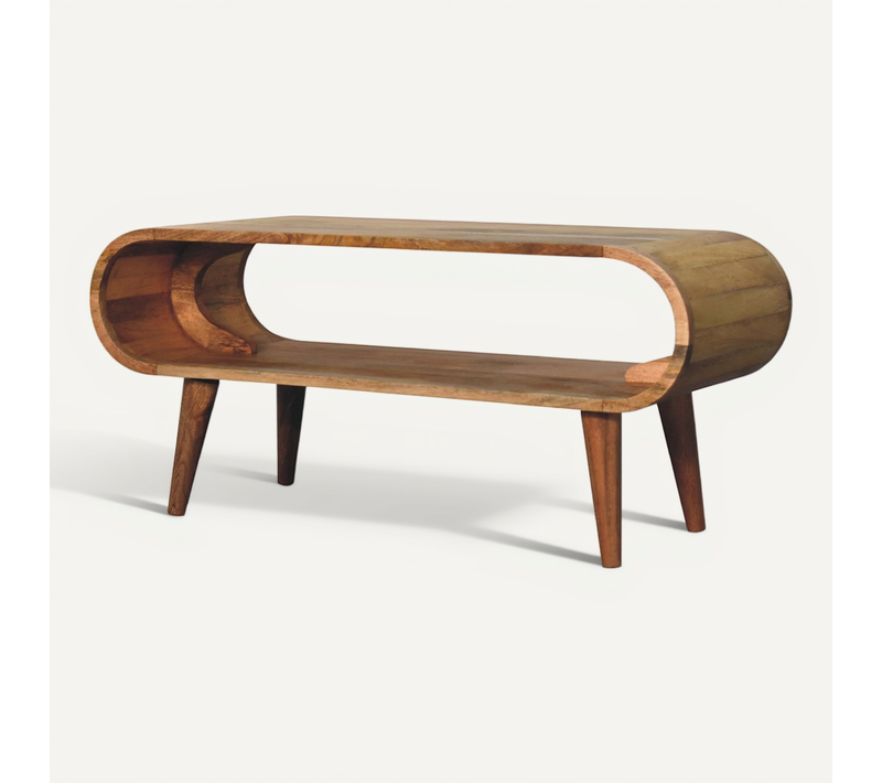 Table Basse 90x35x40 Cm, Espace De Rangement Ouvert, Fini Naturel, Bois Massif De Manguier, Brun