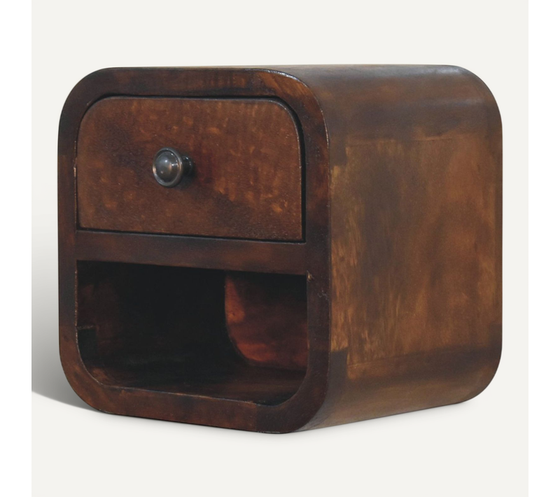 Table De Chevet Murale, 1 Tiroir + 1 Niche, Bois Massif, Couleur Brun