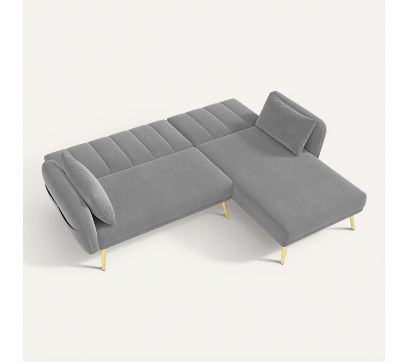 Canapé D'angle Convertible 191,5x130,5x80 Cm, Chaiselongue Réversible, Métal, Velours Gris
