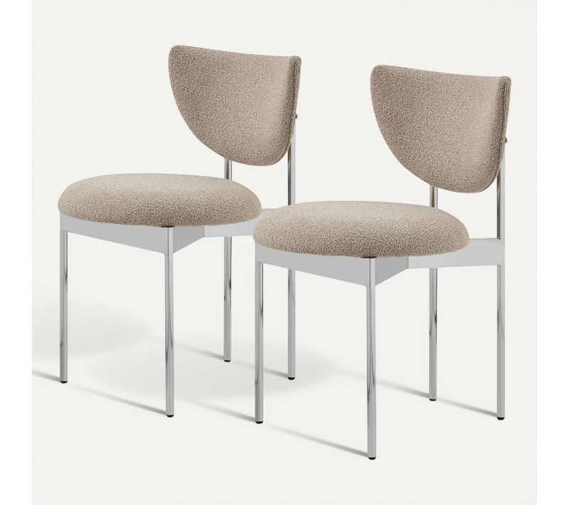 Lot De 2 Chaises Repas 47x47x76 Cm, Dossier En Tissu, Métal, Couleur Kaki Clair