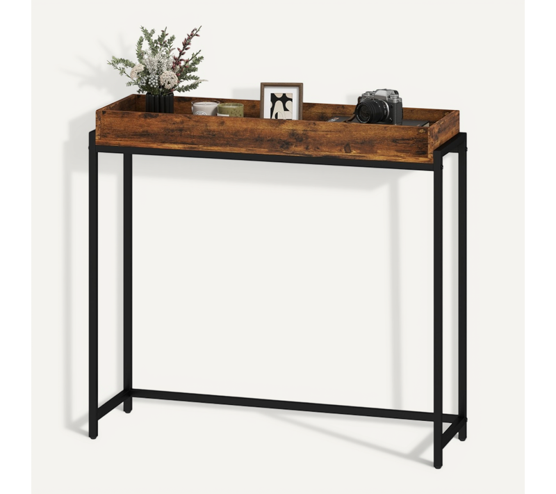 Table D'appoint Étroite 100x30x91 Cm Avec Rebords De Sécurité, Bois , Couleur Marron