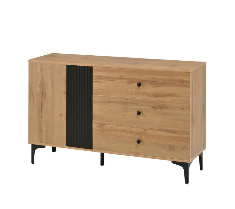 Buffet Bas 120x35x76 Cm, 2 Portes Et 3 Tiroirs, Panneau De Particules, Couleur Bois+noir