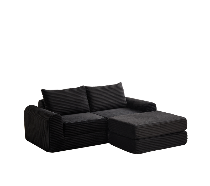 Canapé Compressé - Repose Pieds Amovible, Velours Côtelé, Noir