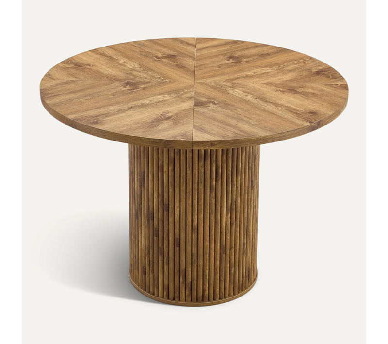 Table Basse Ronde 100x100x76 Cm, Plateau 4 Segments, Mdf Et Métal, Couleur Bois