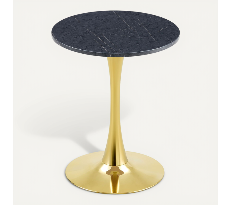 Table D'appoint Ronde 60x60x72 Cm, Plateau Thermoformé 2 Cm, Pied Métal, Mdf, Noir+doré