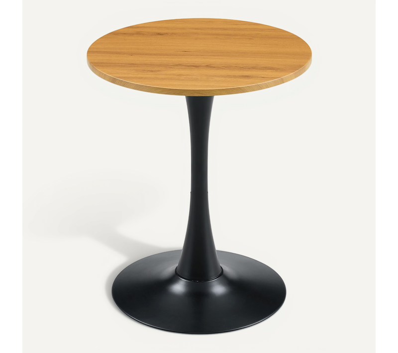 Table D'appoint Ronde 60x60x72 Cm, Plateau Thermoformé 2 Cm, Pied Métal, Mdf, Couleur Bois+noir