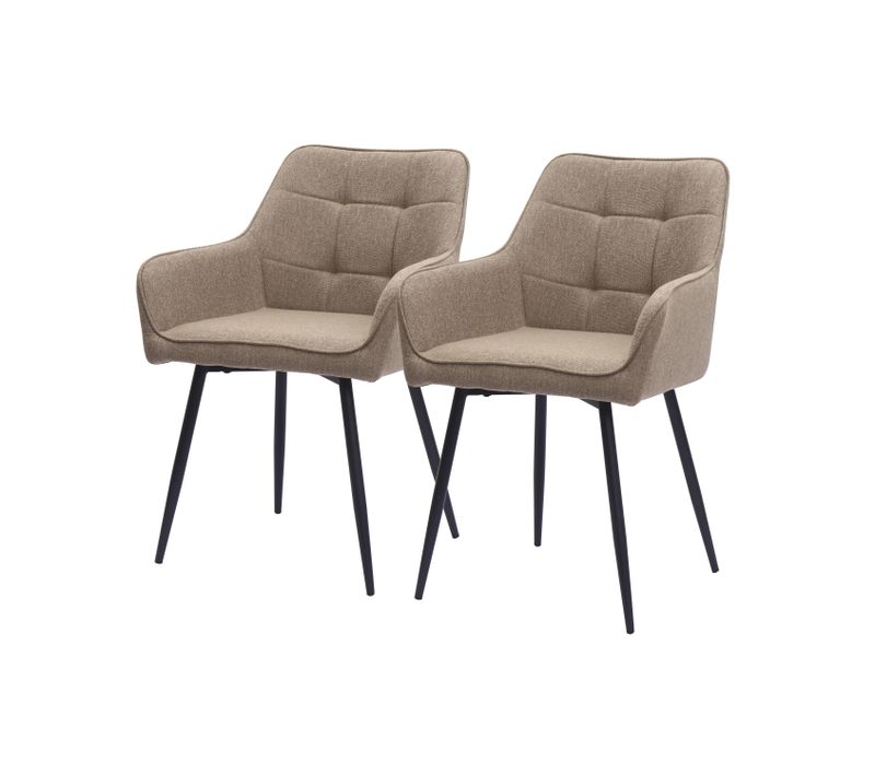 Lot 2 Chaises Salle à Manger, Assise Large, Tissu Et Metal, Couleur Kaki