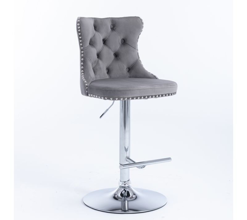 Lot De 2 Tabourets De Bar, Hauteur Réglable 63 à 84 Cm, Moderne, Velours, Gris