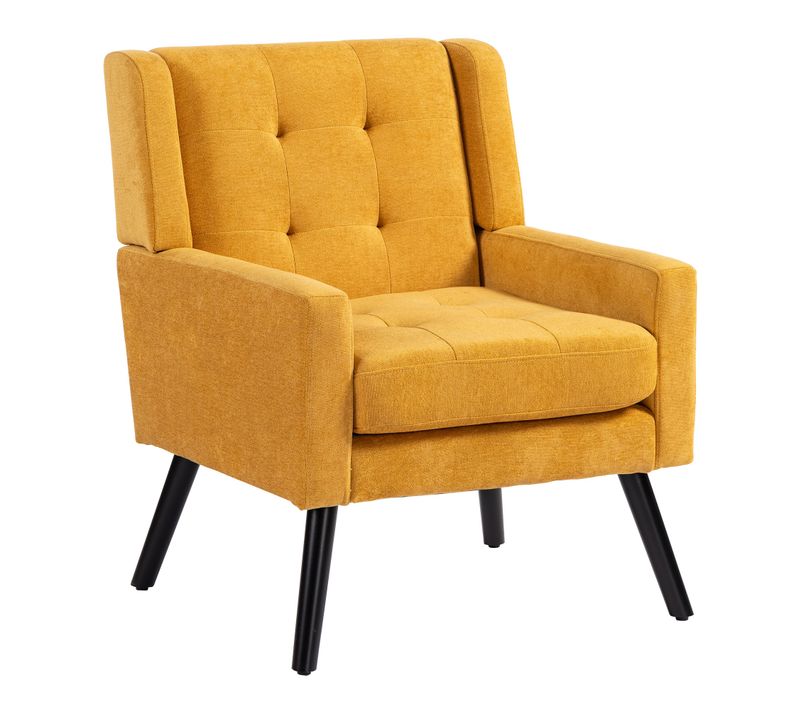 Fauteuil Compact, Assise Confortable, Revêtement Suédine, Pieds En Bois, Couleur Jaune