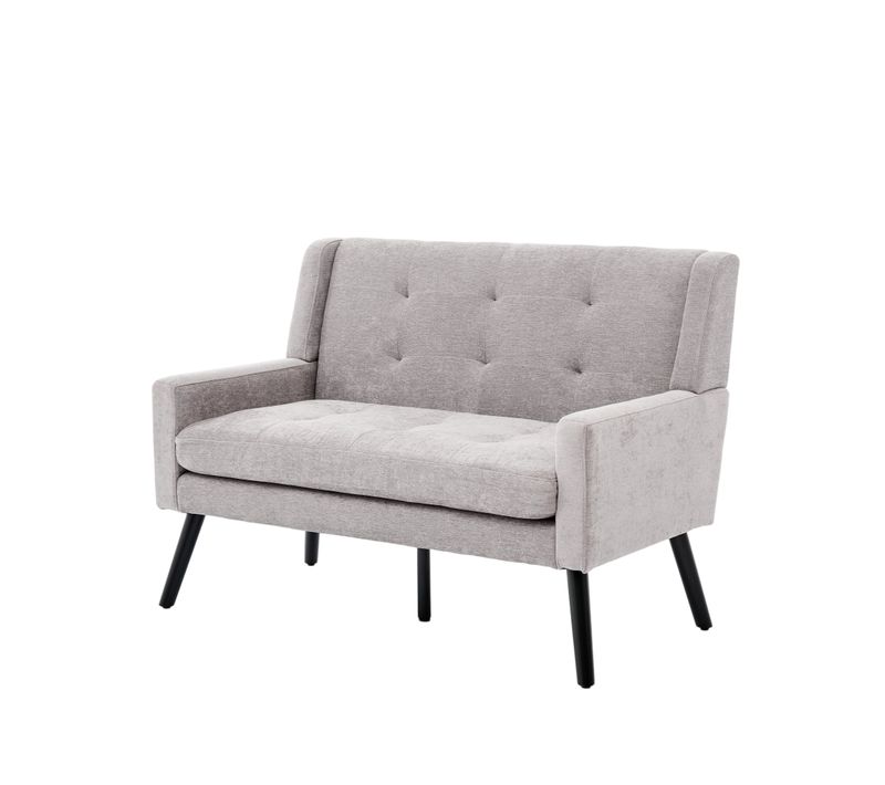 Canapé 2 Places 119x75x88 Cm, Assise Confortable, Tissu Lin, Pieds Bois, Couleur Gris Clair