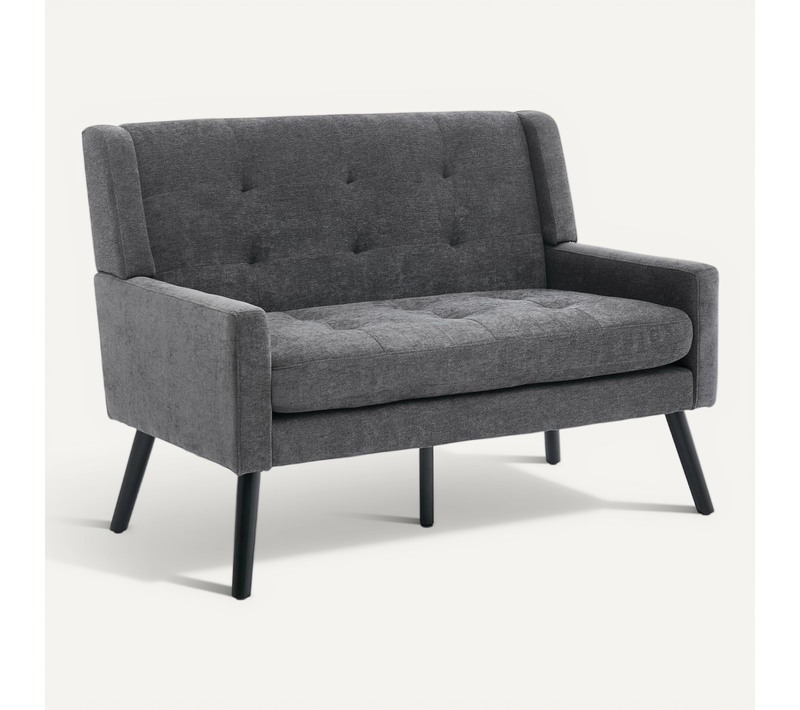 Canapé 2 Places 119x75x88 Cm, Assise Confortable, Tissu Lin, Pieds Bois, Couleur Gris Foncé
