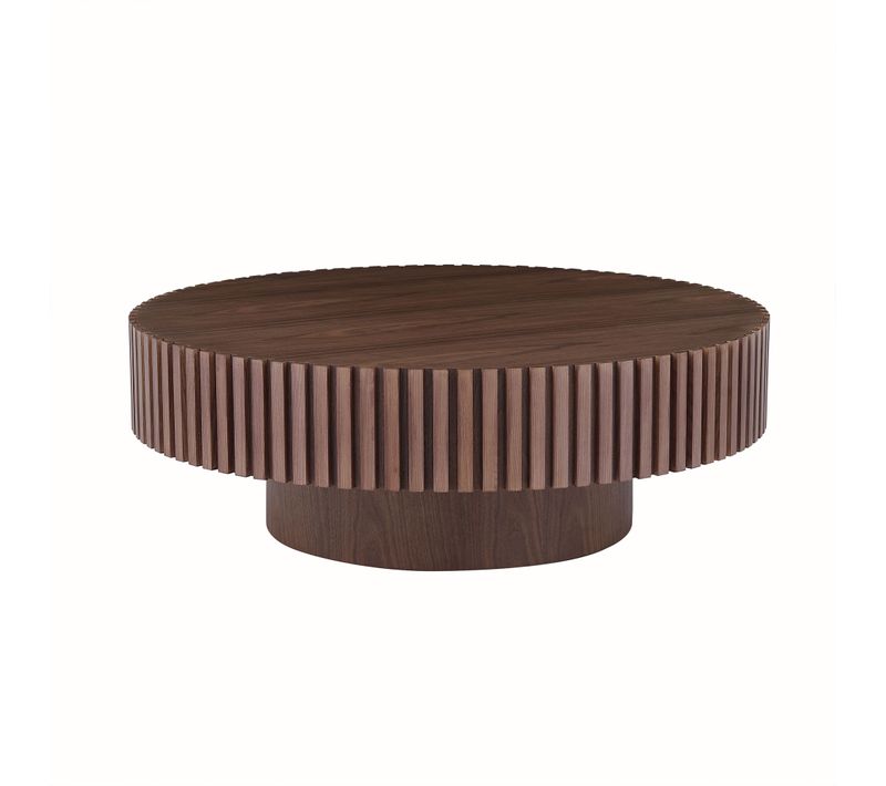 Table Basse Ronde 80x80 Cm, Plateau Avec Rainure, Mdf, Couleur Marron