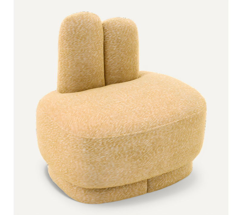 Pouf 54x41.5x54 Cm, Oreilles Brodées Et Tissu Pelucheux, Mousse Et Bois, Couleur Jaune, Idéal Enfant